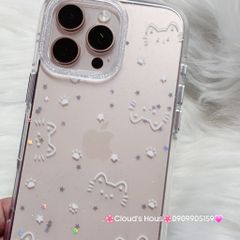 Case Ốp điện thoại iPhone Bling Bling Meomeo bé Mèo kute viền camera lấp la lấp lánh iPhone 13/14/15/16/17Pro/Promax