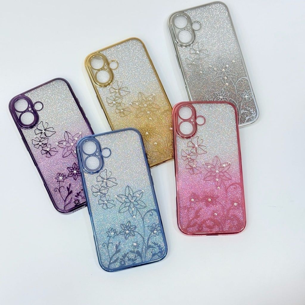 Case Ốp điện thoại iPhone TRong 2in1 Bling Bling Viền Xi iPhone 15/16/Plus