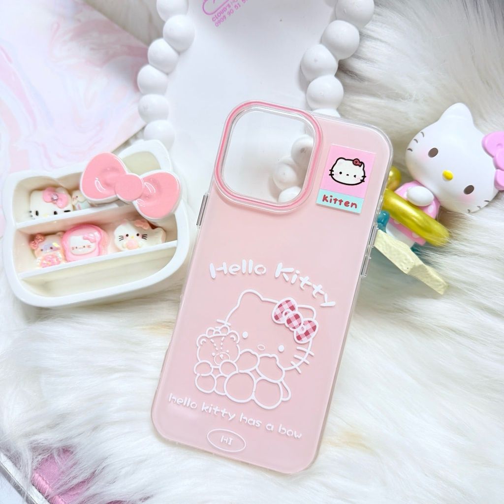 Case Ốp điện thoại iPhone Hello Kitty Hồng Pastel ánh nhũ Kute iPhone 13/14/15/16/17/Pro/Promax (Kitten)