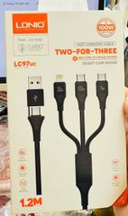 CÁP SẠC IPHONE 3in1 Bọc dù Chính hãng LDNIO Sạc Nhanh 100w LC97uc dài 1.2m (cổng typeC và USB)