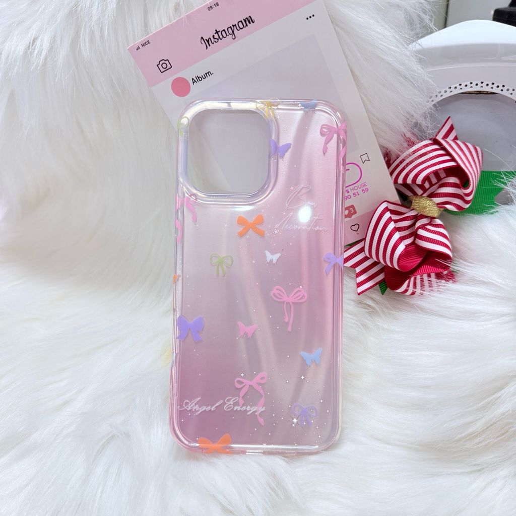 Case Ốp điện thoại iPhone Nơ Nhiều Màu Angel Energy Hologram Bling Bling iPhone 13/14/15/16/Pro/Promax