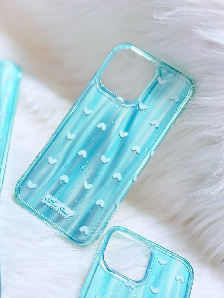 Case Ốp điện thoại iPhone Trái Tim Xanh (Blue Love) Hologram Bling Bling iPhone 13/14/15/16/Pro/Promax