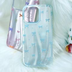 Case Ốp điện thoại iPhone Nơ Xanh Dương Hologram Bling Bling iPhone 13/14/15/16/Pro/Promax