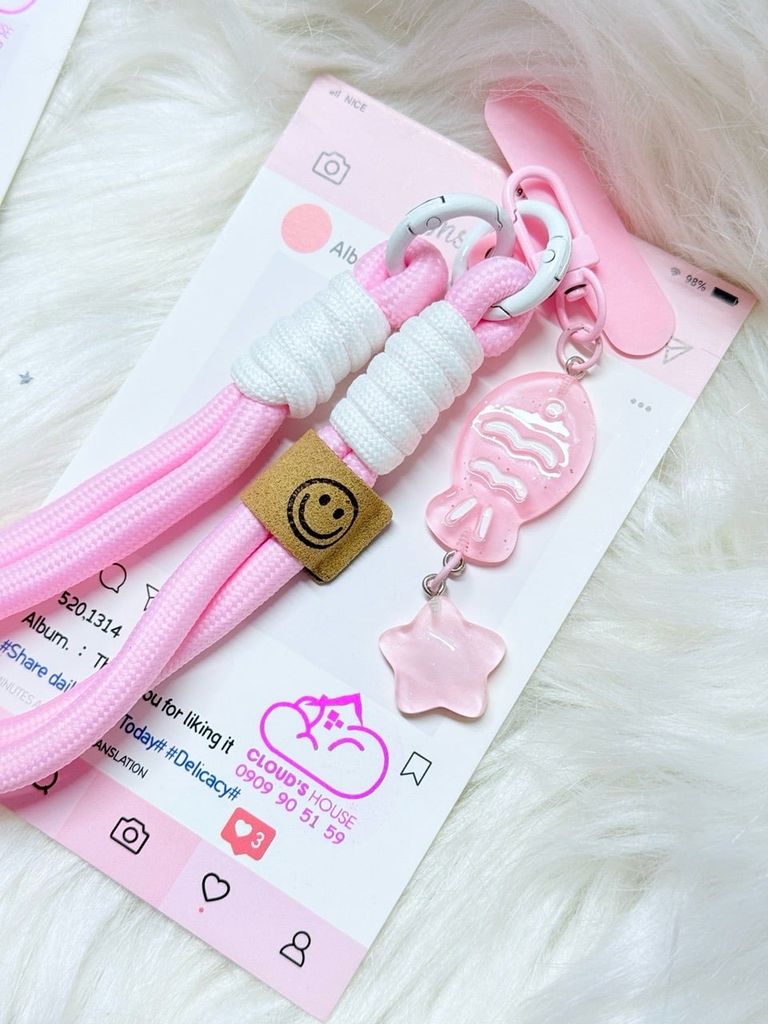 Dây đeo ngắn móc tay chất dù giữ điện thoại màu phối trơn ( DÂY NGẮN) - kèm móc hoạt hình các mẫu