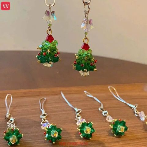 Móc Treo/ Móc khoá điện thoại di động đính hạt pha lê cây thông Noel, móc chìa khóa bông tuyết Giáng sinh