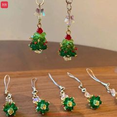 Móc Treo/ Móc khoá điện thoại di động đính hạt pha lê cây thông Noel, móc chìa khóa bông tuyết Giáng sinh