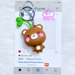 Móc Khóa Gấu Nâu Đầu Mọc Lá Cỏ xanh