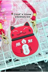 Cover Case Vỏ bảo vệ Airpod Mèo May Mắn Nhám Đỏ Có Dây Xách Airpod 1/2/3/Pro/Pro2 - TẾT
