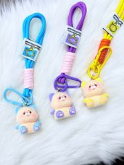 Dây đeo ngắn móc tay chất dù giữ điện thoại màu phối trơn ( DÂY NGẮN) - kèm móc hoạt hình các mẫu