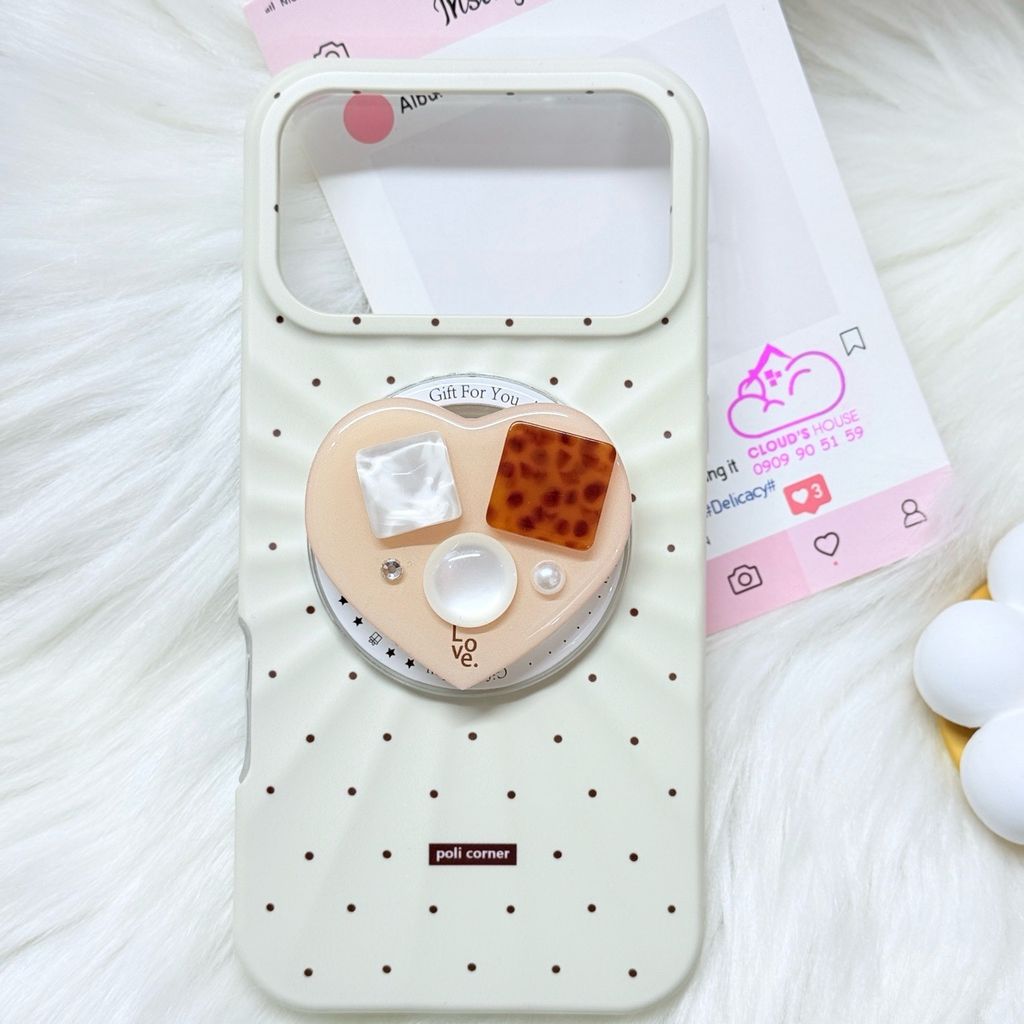 Case Ốp điện thoại iPhone Màu Kem Pastel Chấm Bi Poli Corner Magsafe Basic iPhone 17/16/15/14/13/12/Pro/Promax