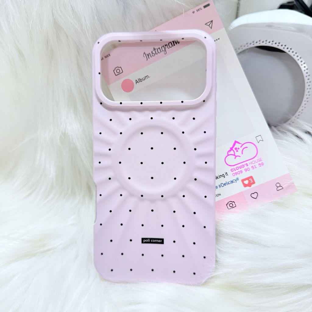 Case Ốp điện thoại iPhone Màu Hồng Pastel Chấm Bi Poli Corner Magsafe Basic iPhone 17/16/15/14/13/12/Pro/Promax