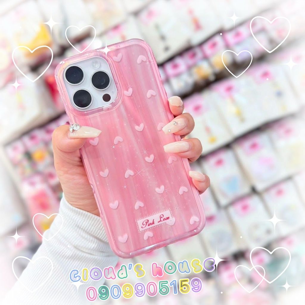 Case Ốp điện thoại iPhone Trái Tim Hồng (Pinh Love) Hologram Bling Bling iPhone 13/14/15/16/Pro/Promax