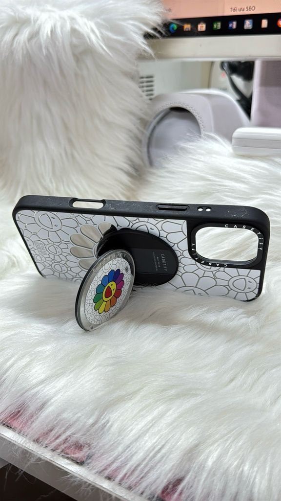 Case Ốp Điện thoại iPhone Hoa Cười Gương Nền Trắng x Murakami Flower Mirror CaseTify iPhone 17/16/Promax