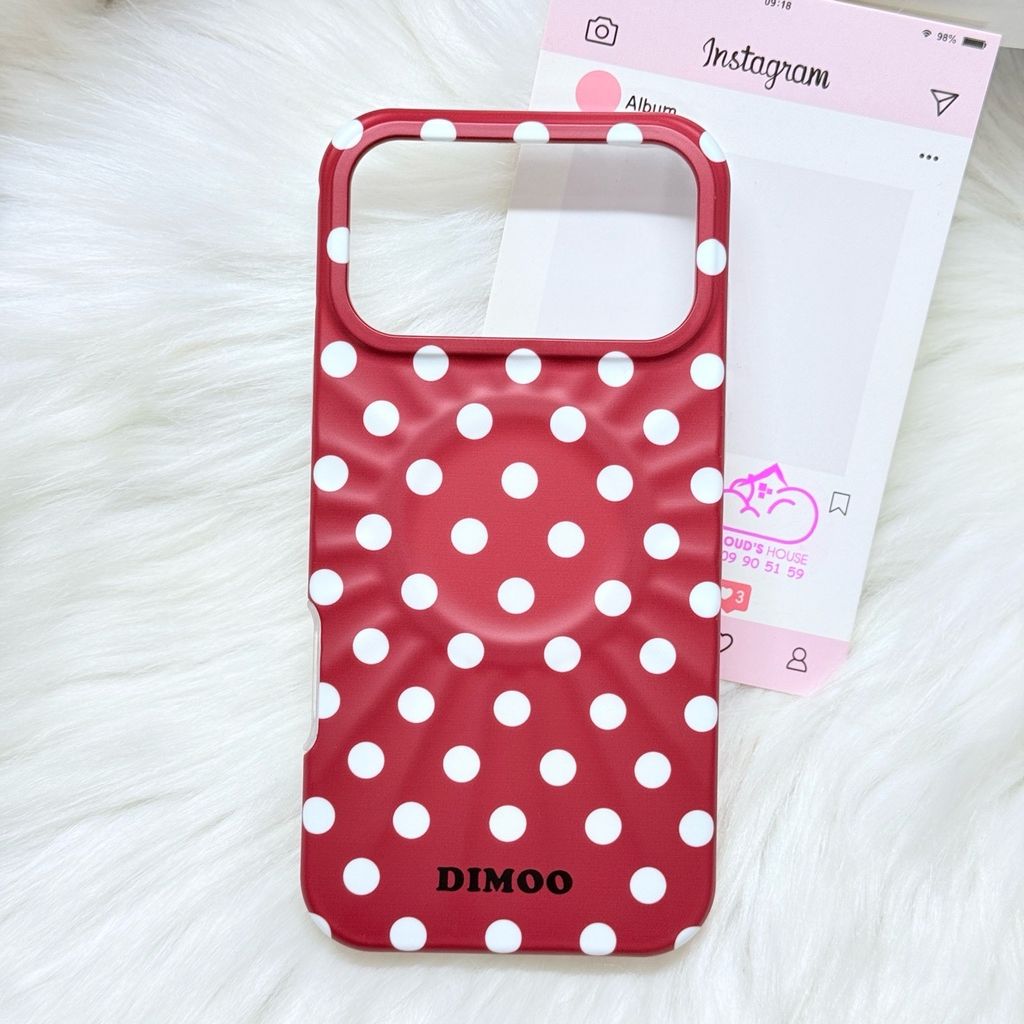 Case Ốp điện thoại iPhone Đỏ Chấm Bi Trắng DIMOO Magsafe Basic iPhone 17/16/15/14/13/12/Pro/Promax