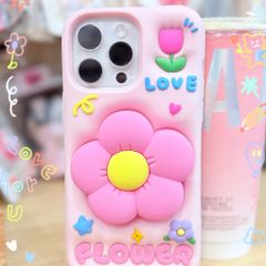Case Ốp điện thoại iPhone Hoa kèm Popsocket Su dẻo 3D Nổi iPhone 11/12/13/14/15/Plus/Pro/Promax