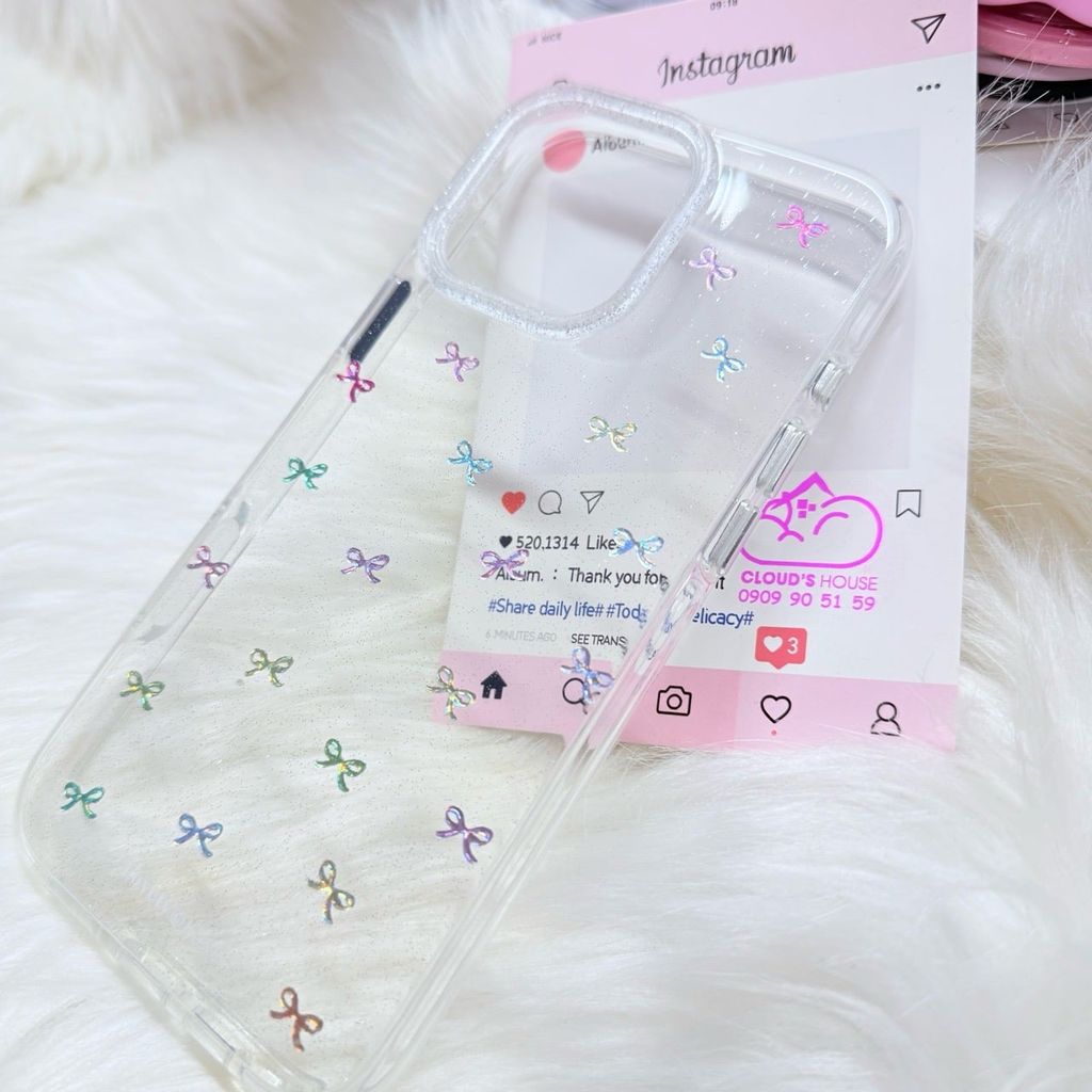 Case Ốp điện thoại iPhone Bling Bling Nơ nhiều màu kute viền camera lấp la lấp lánh iPhone 13/14/15/16/17Pro/Promax