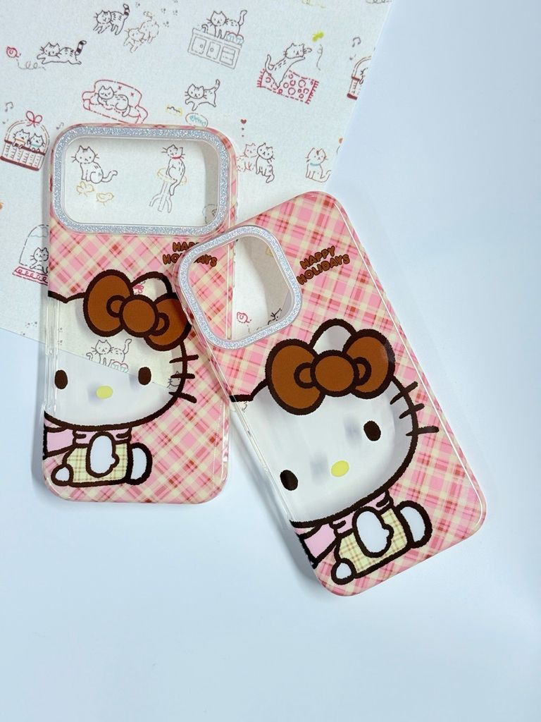 Case Ốp điện thoại iPhone Hello Kitty Happy Holidays Sọc Caro Case iPhone 12/13/14/15/16/17/Pro/Promax