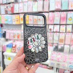 Case Ốp Điện thoại iPhone Hoa Cười Gương Nền Đen x Murakami Flower Mirror CaseTify iPhone 17/16/Promax