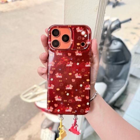 Case Ốp điện thoại iPhone Ngựa Cõng Túi Vàng Tài lộc Ánh Xà Cừ Đỏ iPhone 13/14/15/16/17Pro/Promax - TẾT