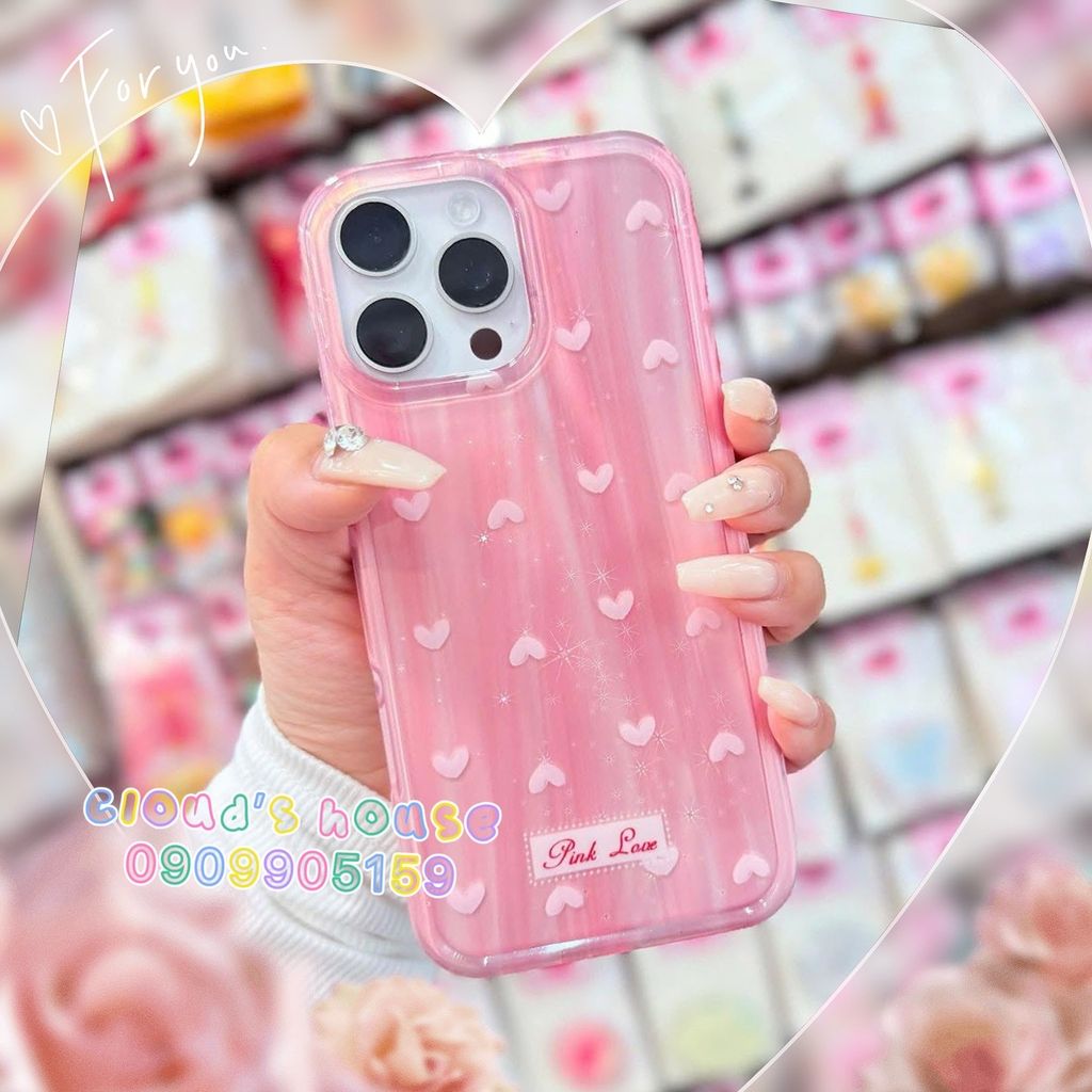 Case Ốp điện thoại iPhone Trái Tim Hồng (Pinh Love) Hologram Bling Bling iPhone 13/14/15/16/Pro/Promax
