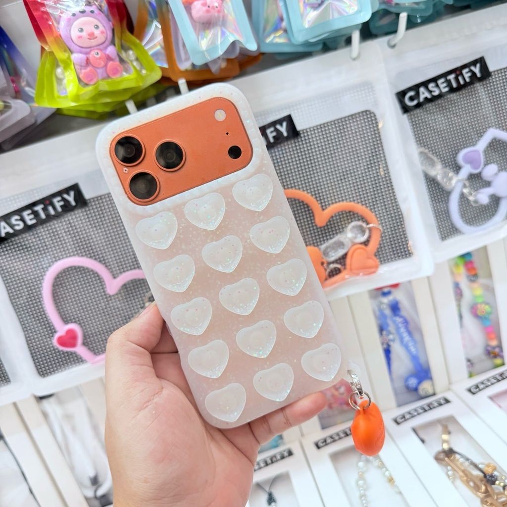 Case Ốp điện thoại iPhone chất silicone HÍT nam châm trái tim màu trắng iPhone 15/16/17Pro/Promax