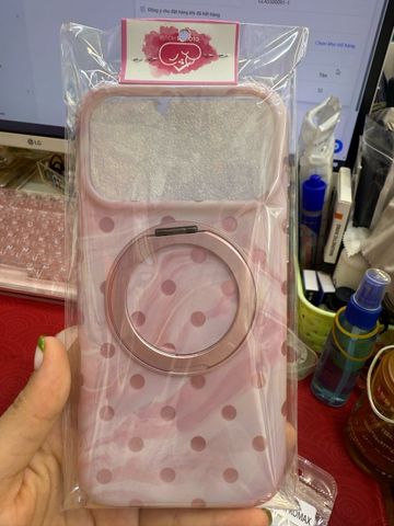 Case Ốp điện thoại iPhone ốp hồng chấm bi vòng MagSafe Case iPhone 13/14/15/16/17/Pro/Promax