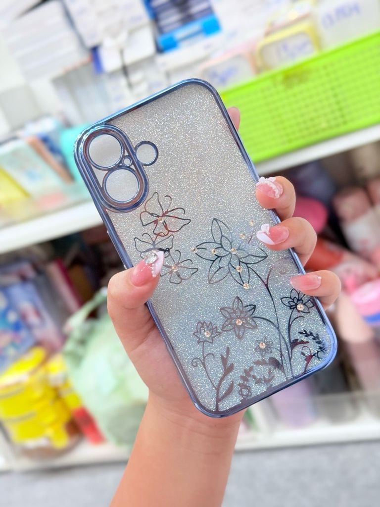 Case Ốp điện thoại iPhone TRong 2in1 Bling Bling Viền Xi iPhone 15/16/Plus