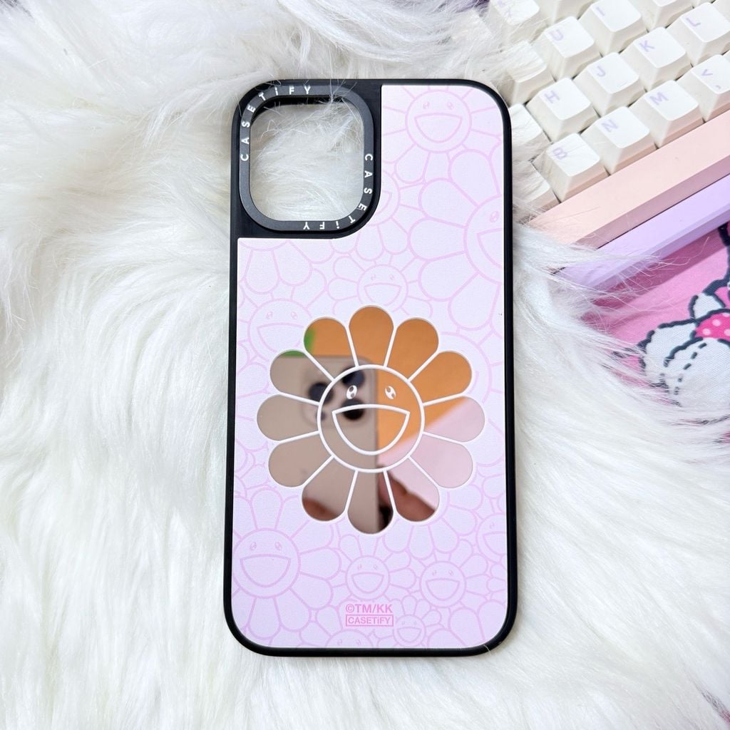 Case Ốp Điện thoại iPhone Hoa Cười Gương Nền Hồng x Murakami Flower Mirror CaseTify iPhone 17/16/Promax