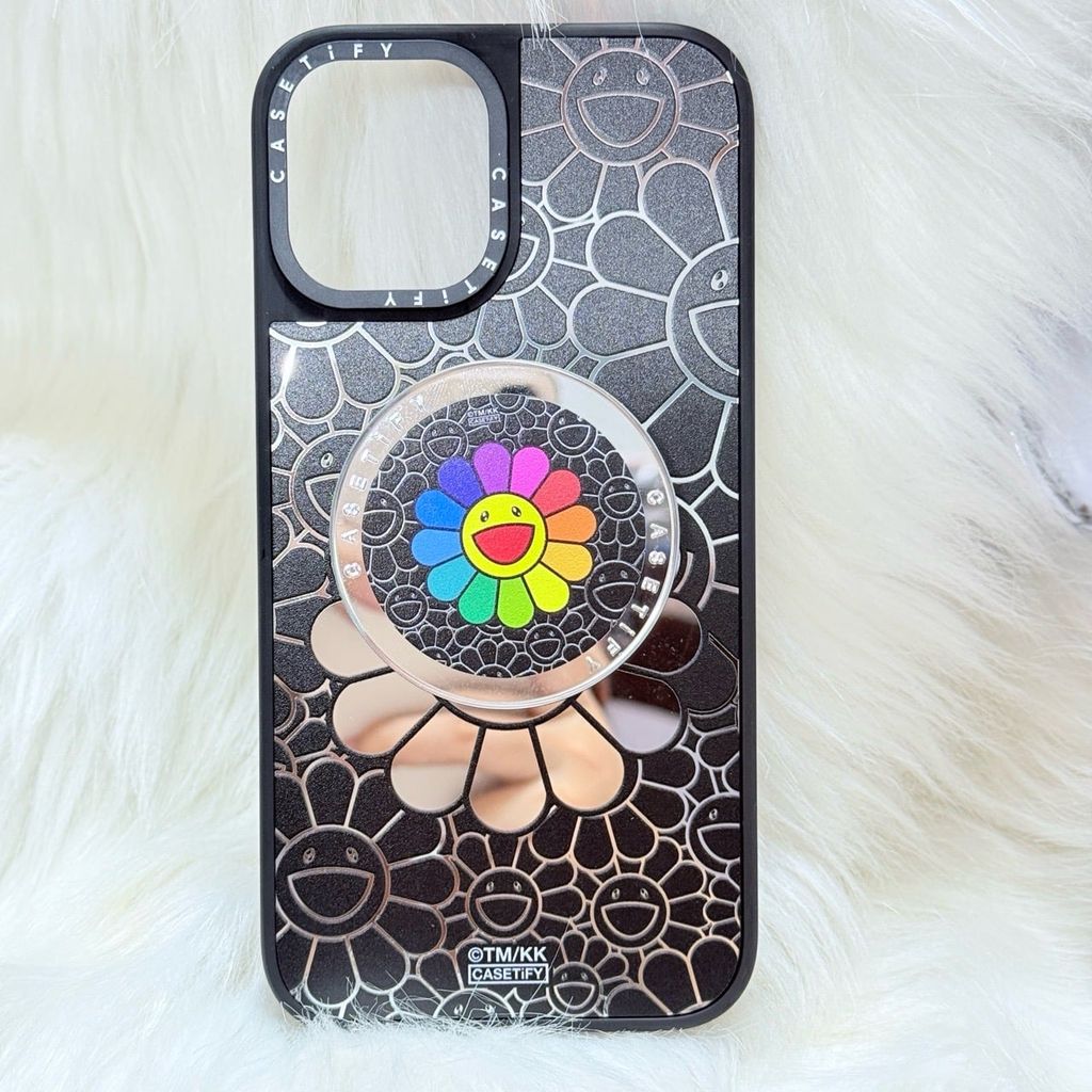 Case Ốp Điện thoại iPhone Hoa Cười Gương Nền Đen x Murakami Flower Mirror CaseTify iPhone 17/16/Promax