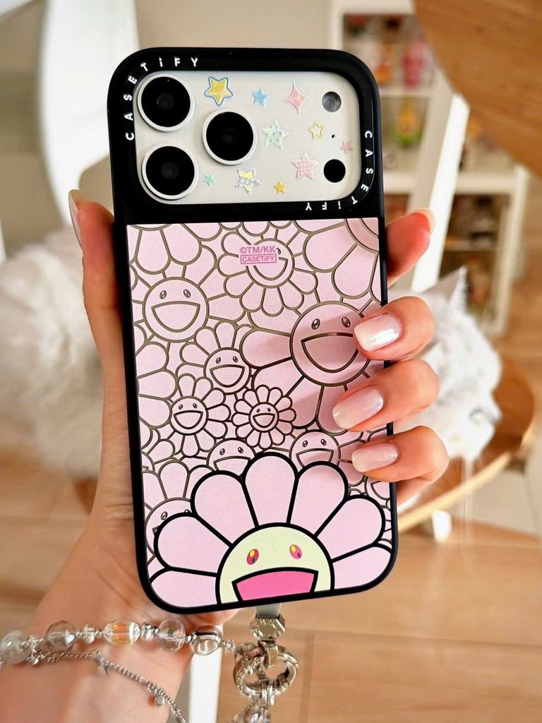 Case Ốp Điện thoại iPhone Hoa Cười Nền Hồng x Murakami Flower Mirror CaseTify iPhone 17/16/Promax