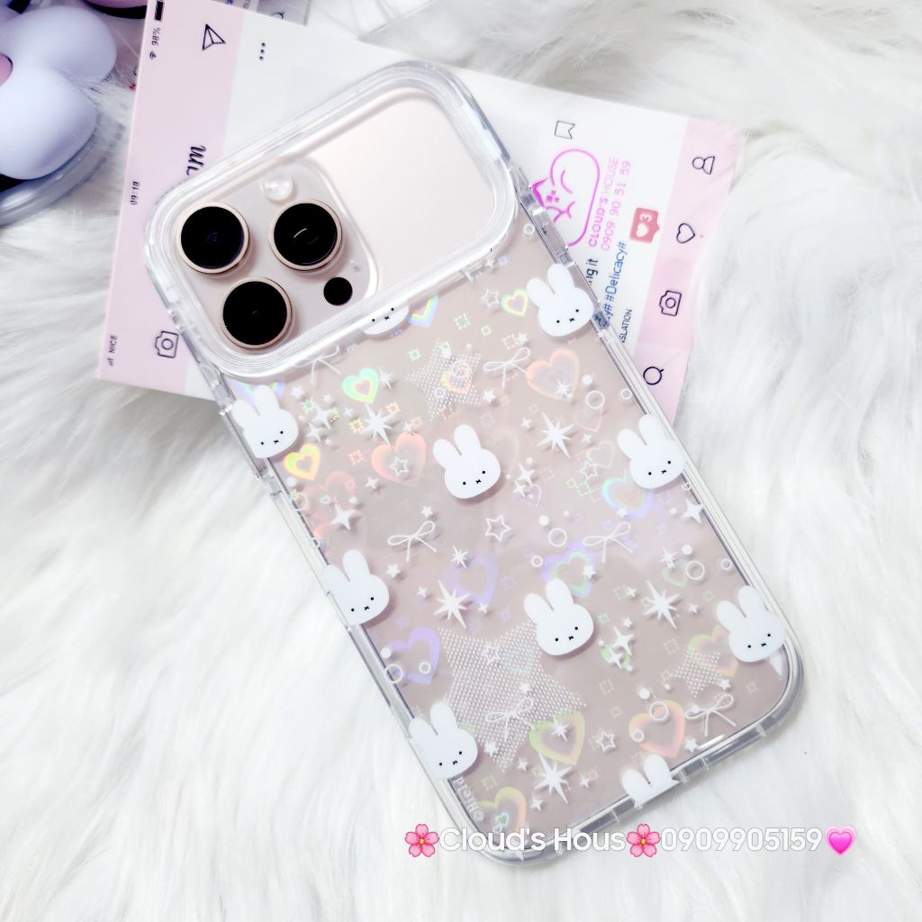 Case Ốp điện thoại iPhone Bling Bling ánh tim bé Thỏ kute viền camera lấp la lấp lánh iPhone 13/14/15/16/17Pro/Promax