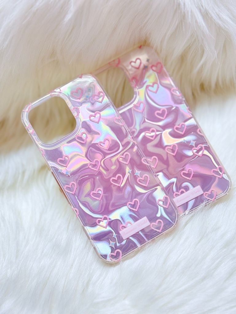 Case Ốp điện thoại iPhone Tim Hồng Ánh Bạc Hồng Hologram iPhone 12/13/14/15/16/Pro/Promax