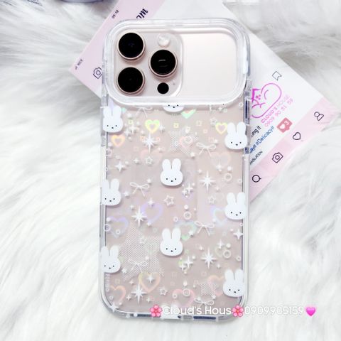 Case Ốp điện thoại iPhone Bling Bling ánh tim bé Thỏ kute viền camera lấp la lấp lánh iPhone 13/14/15/16/17Pro/Promax