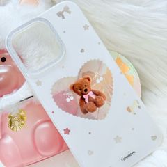 Case Ốp điện thoại iPhone Trắng Gấu Nâu Nơ Sao Cherry Freedom Có Nút Control Viền Camera Bling Bling iPhone 13/14/15/16/17Pro/Promax