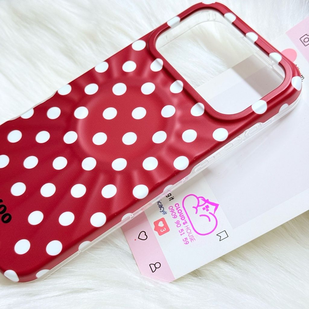 Case Ốp điện thoại iPhone Đỏ Chấm Bi Trắng DIMOO Magsafe Basic iPhone 17/16/15/14/13/12/Pro/Promax