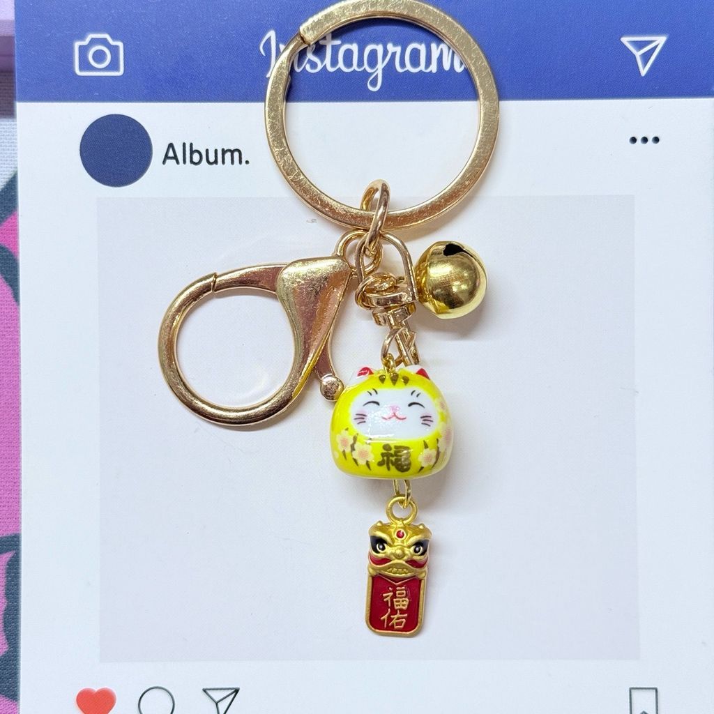 Móc Khóa Móc Treo Mèo Móc Túi Phụ Kiện Đẹp Mèo Thần Tài Mini Có Chuông, chất liệu kim loại Đài Loan (TAIWAN)