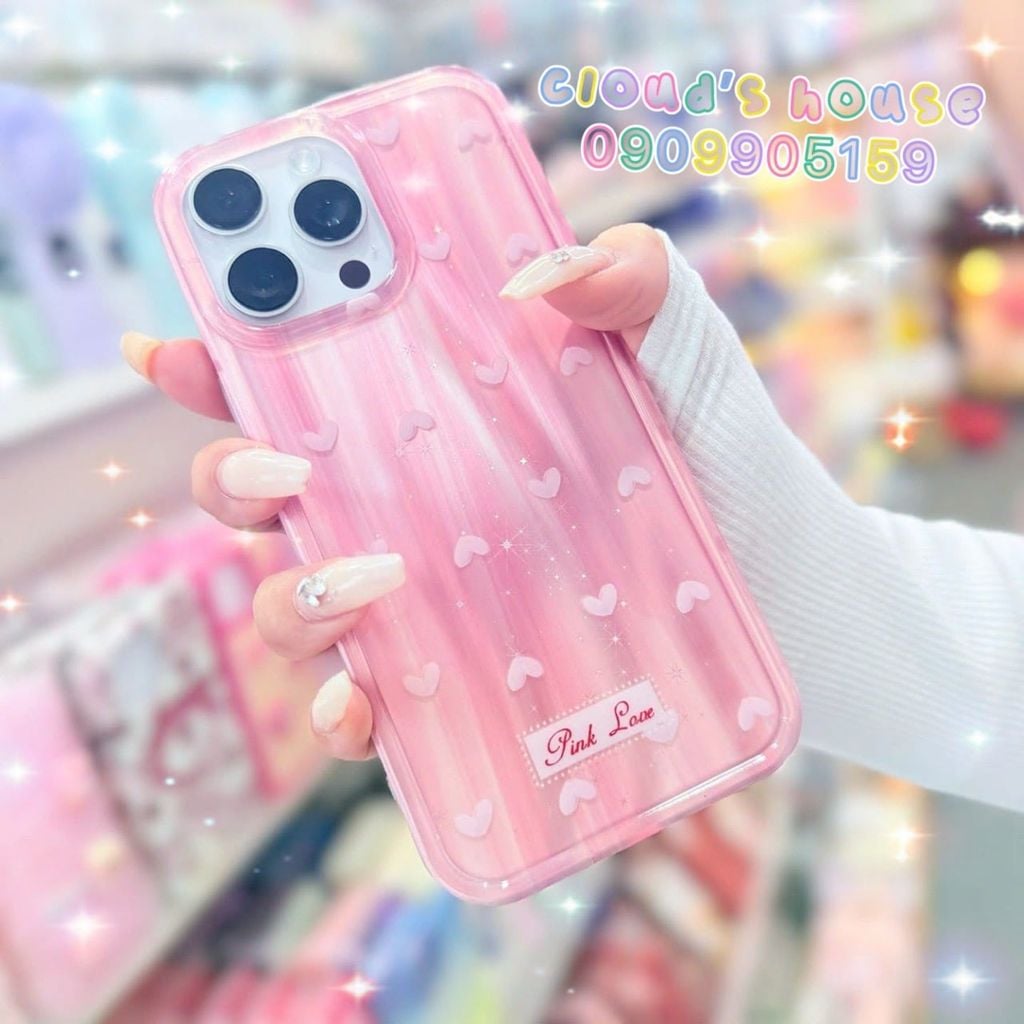 Case Ốp điện thoại iPhone Trái Tim Hồng (Pinh Love) Hologram Bling Bling iPhone 13/14/15/16/Pro/Promax