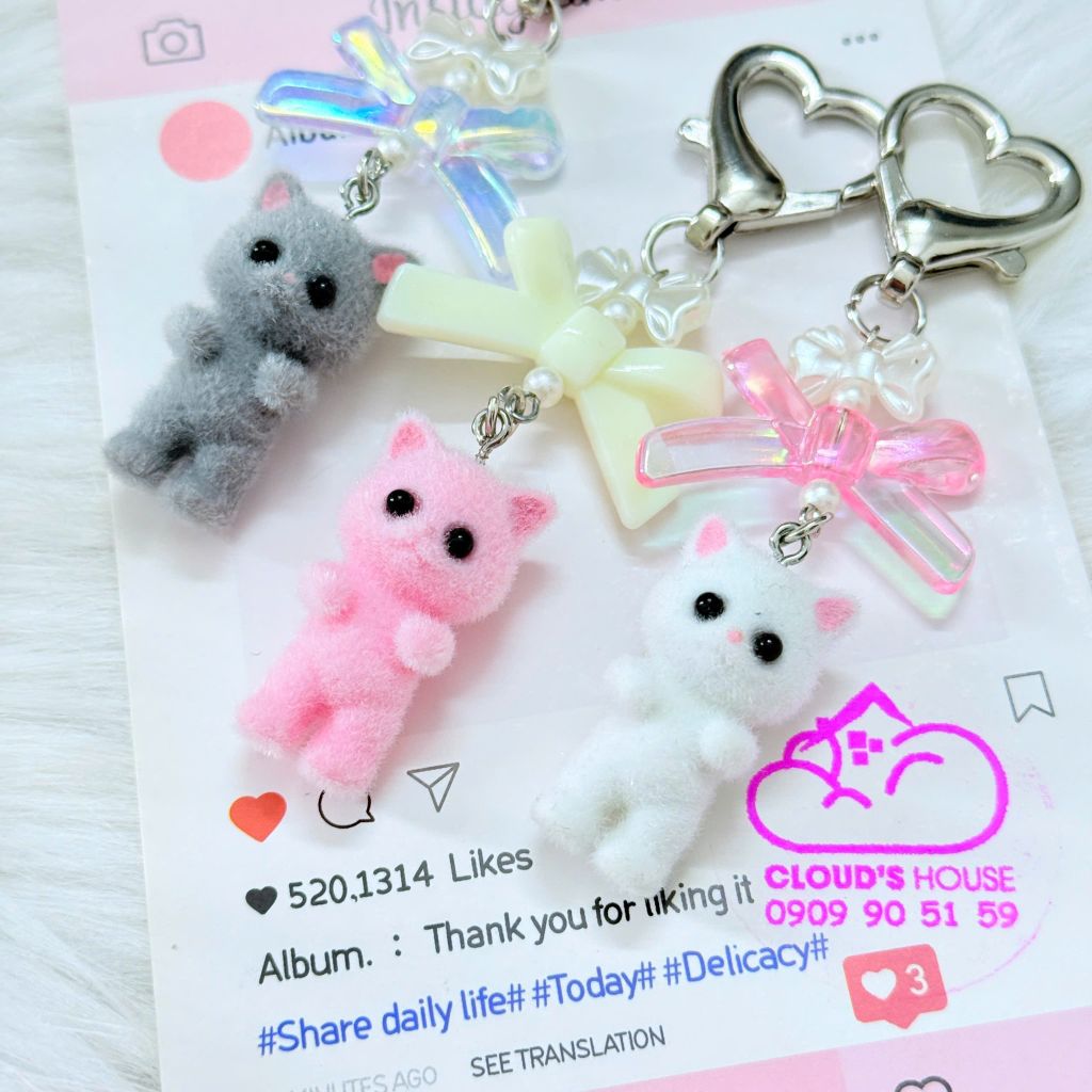 Móc Khóa Treo Mèo Cute Kèm Nơ