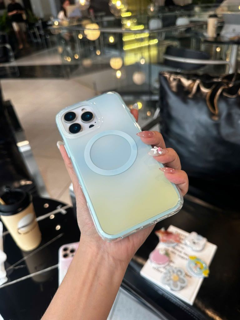 Case Ốp điện thoại iPhone Ombre Xanh Vàng Có Nút Control Magsafe iPhone 13/14/15/16/17Pro/Promax