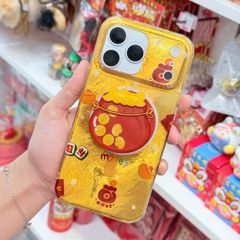 Case Ốp điện thoại iPhone Mèo May Mắn & Túi Tiền Money Tài lộc Ánh Xà Cừ Magsafe Vàng iPhone 13/14/15/16/17Pro/Promax