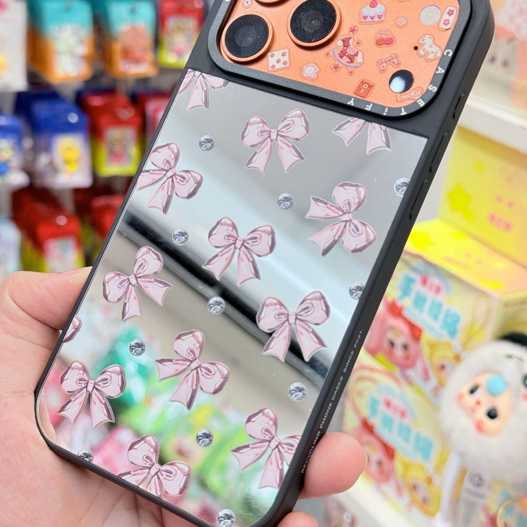 Case Ốp Điện thoại iPhone Gương Nơ Hồng Metallic Pink Ribbon Mirror CaseTify iPhone 17/16/15/14/13/Promax