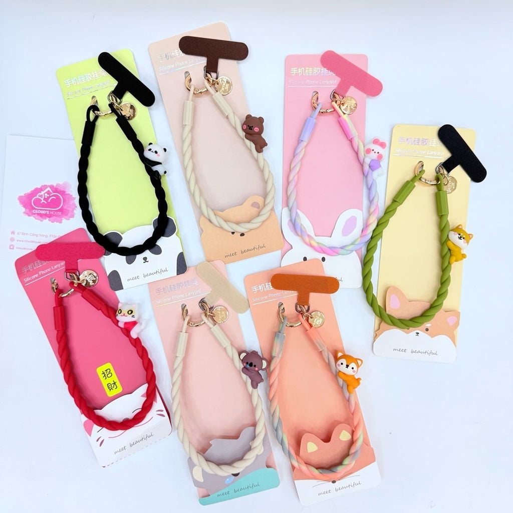DÂY Xoắn Thú Cartoon Silicone Chất CHỐNG BẨN kèm charm nhiều màu sắc