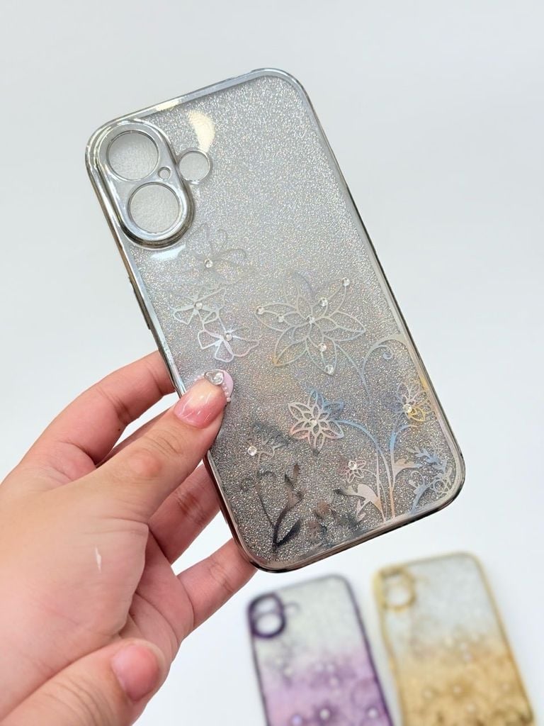 Case Ốp điện thoại iPhone TRong 2in1 Bling Bling Viền Xi iPhone 15/16/Plus