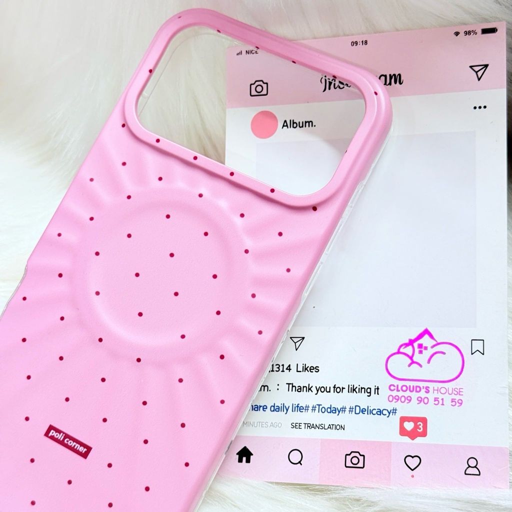 Case Ốp điện thoại iPhone Màu Hồng Đậm Chấm Bi Poli Corner Magsafe Basic iPhone 17/16/15/14/13/12/Pro/Promax