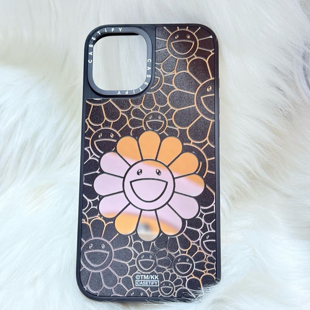 Case Ốp Điện thoại iPhone Hoa Cười Gương Nền Đen x Murakami Flower Mirror CaseTify iPhone 17/16/Promax