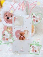 Case Ốp điện thoại iPhone Trắng Gấu Nâu Nơ Sao Cherry Freedom Có Nút Control Viền Camera Bling Bling iPhone 13/14/15/16/17Pro/Promax