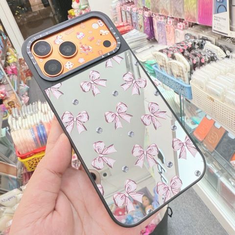 Case Ốp Điện thoại iPhone Gương Nơ Hồng Metallic Pink Ribbon Mirror CaseTify iPhone 17/16/15/14/13/Promax