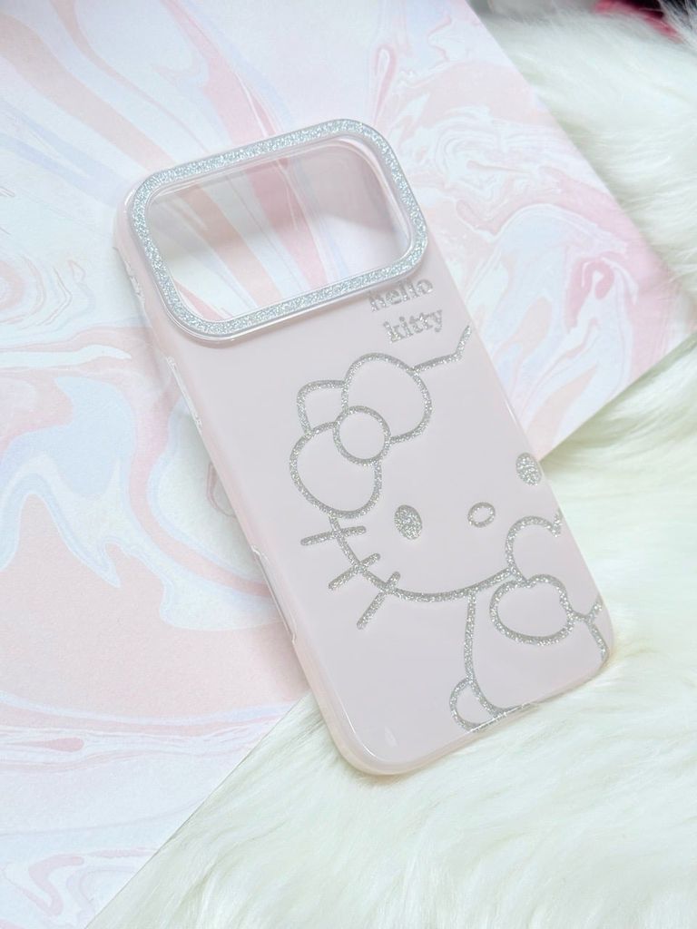 Case Ốp điện thoại iPhone Hello Kitty Hồng Nhạt Viền Camera Bling Bling iPhone 17/Pro/Promax