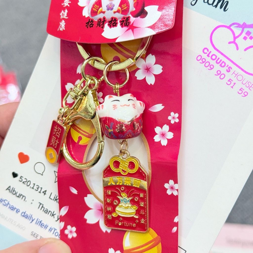 Móc Khóa Mèo Hoa Anh Đào Tết 2026