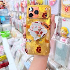 Case Ốp điện thoại iPhone Mèo May Mắn & Túi Tiền Money Tài lộc Ánh Xà Cừ Magsafe Vàng iPhone 13/14/15/16/17Pro/Promax